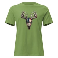 Image 6 of Women's Relaxed T-Shirt, Americana Deer Skull with Antlers Patriotic Tee