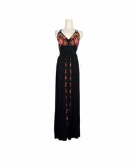 Image 1 of Forever 21 Boho Embroidered Floral Maxi Dress – Black Sleeveless Festival Dress Size Small