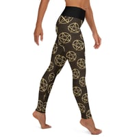 Image 3 of All Over Gold/Black Pentagram Print Yoga Leggings