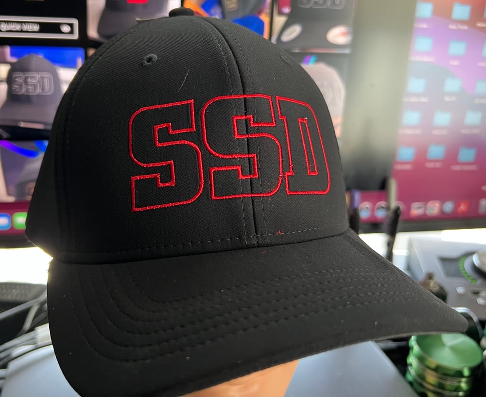 Nike Black Fitted Classic 99 hat with Red SSD outline logo 