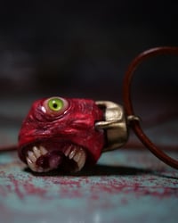 Image 1 of Egg of the King big eyes pendant, leather cord, brass hardware, OOAK,