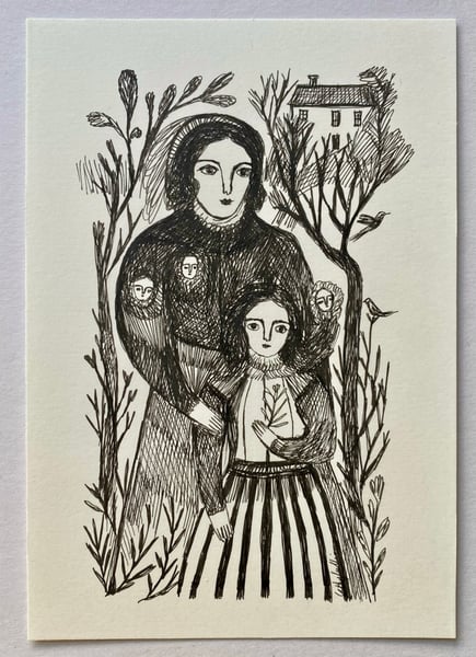 Image of portrait of a woman and girl (spring twigs)