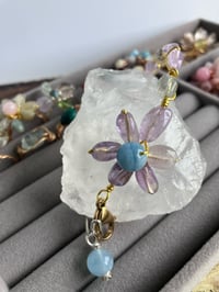 Image 4 of Indie Boho Amethyst Aquamarine Flower Charm Bangle Bracelet | Calming Serene