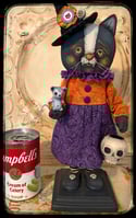 Halloween Witch Cat Folk Art Doll Fabric hand painted