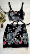 Galaxy embroidered tulle black velvet mini skirt