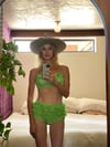 1960s lime polka dot ruffle bikini bathing suit