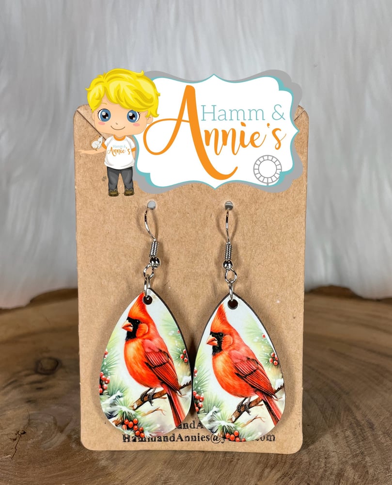 Image of Winter Cardinal Teardrop Earrings 