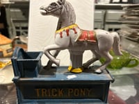 Image 1 of vintage trick pony cast iron piggy bank