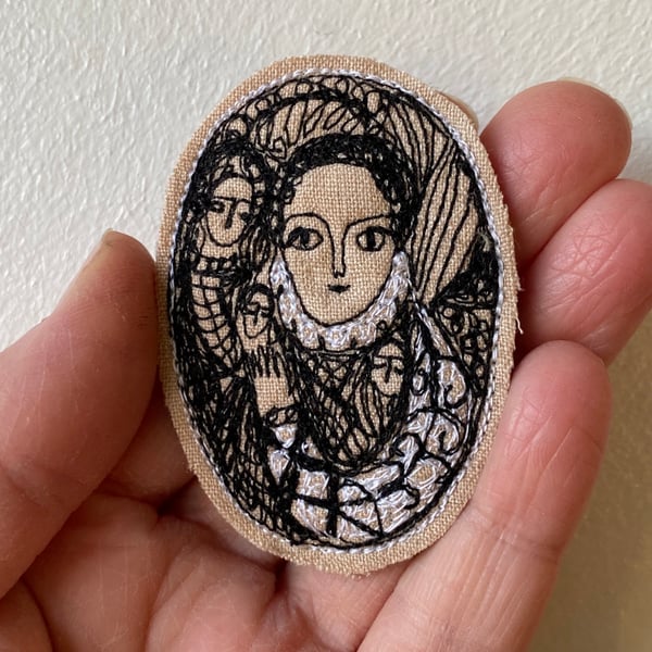 Image of delightful - a monochrome embroidery brooch