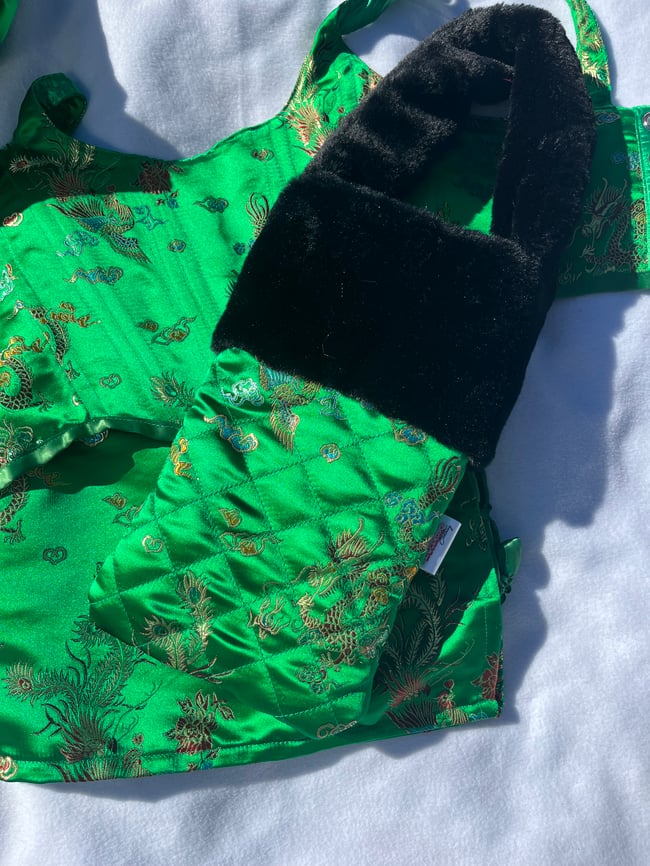 Chinese Dragon quilted faux fur bag 