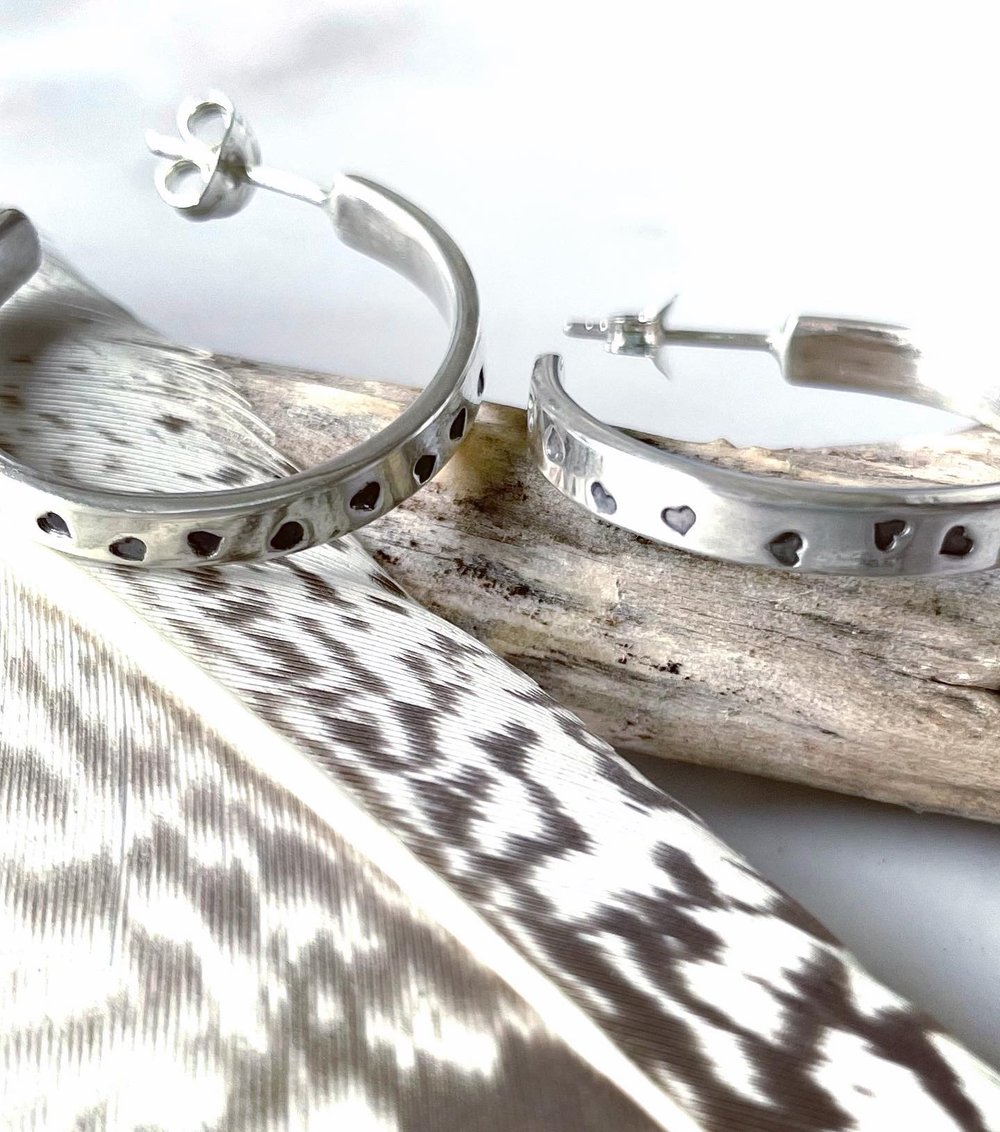 Handmade Sterling Silver Love Heart Midi Hoop Earrings 925
