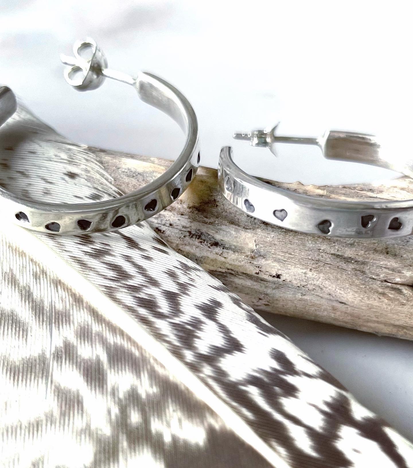 Image of Handmade Sterling Silver Love Heart Midi Hoop Earrings 925