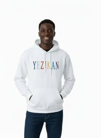 Image 4 of YB Marbled Embroidered Logo Heavy Blend White Pullover Hoodie