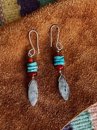 Image 2 of Turquoise Carnelian and Kyanite Earrings