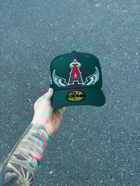 Image 2 of  PINK BRIM FOREST GREEN ANEHEIM ANGELS CUSTOM FITTED CAP