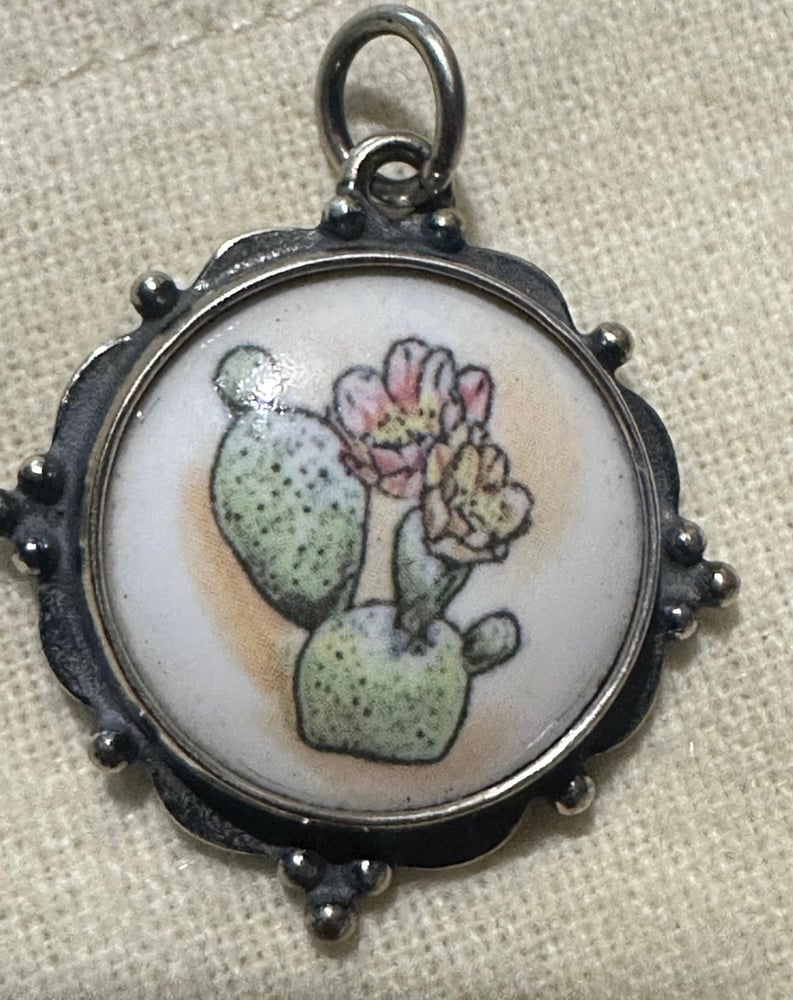 Image of James Avery Retired Framed Ceramic Prickly Pear Cactus Charm