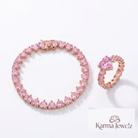 Image 4 of Pink Stone Ring & Bracelet Set Gold Plated | Matching Jewelry Set | Women’s Pink Cute Girly Set