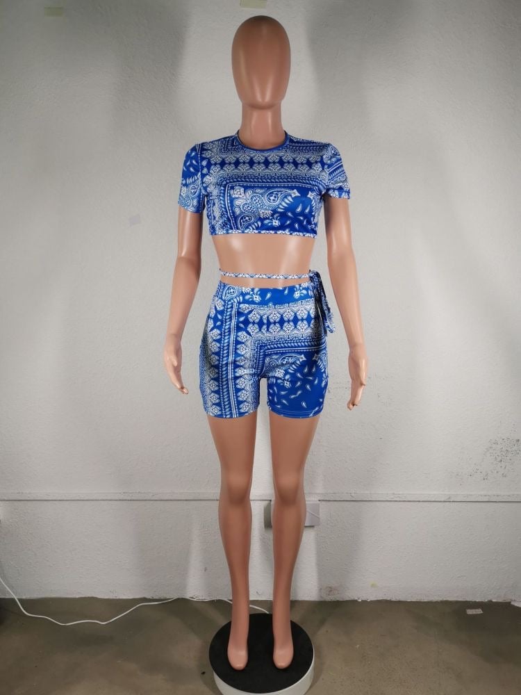 Image of Sexy Printed Crop Top Shorts Two Piece Sets