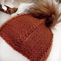 Image 2 of  Newborn  photoshooting knitted hat | with pompom | rusty red
