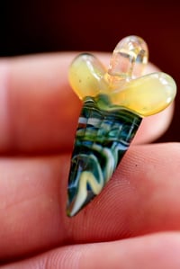 Image 2 of micro mixed color glass shark tooth pendant. 