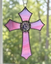Image 1 of Pink Cross Stained Glass Suncatcher