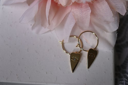 Image of Evil Eye Dainty Heart Hoops 