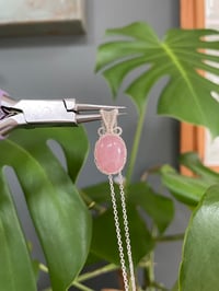 Image 2 of Silver Rose Quartz Oval Crystal Necklace