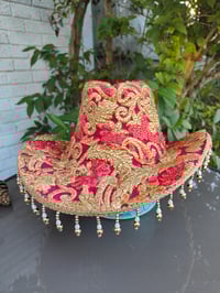 Image 1 of Dolly cowboy hat - recycled sari fabric RED