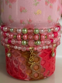Image 1 of Ibiza Sunset Pink & Green Tumbler Bracelet Stack with Gold Charms