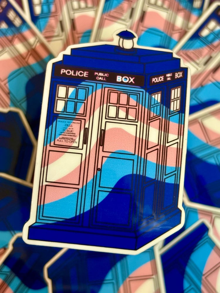 Image of Transgender Pride Tardis Sticker