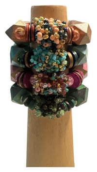 Image 2 of Handmade Chunky Beaded Bracelet Green/Black