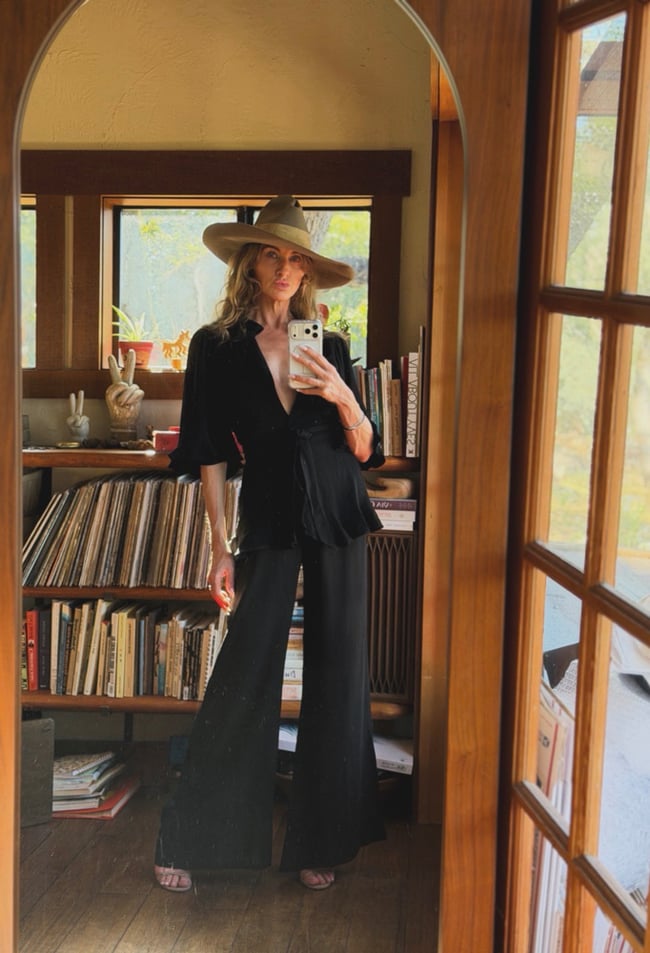 late 1960s Ossie Clark black wrap rock and roll trouser suit pants 