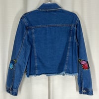 Image 7 of SIGNATURE8 floral and butterfly patch crop denim blue jean jacket