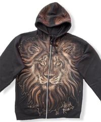 Image 2 of “COURAGE” CUSTOM BLEACH PAINTED ZIP UP HOODIE SIZE MEDIUM