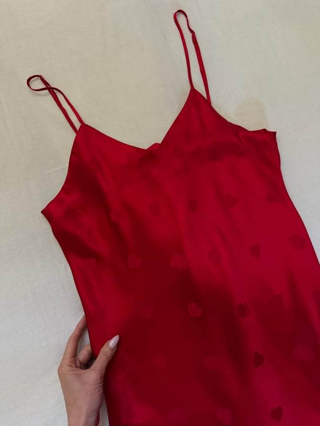 vintage red silk heart slip dress lingerie valentine's day 