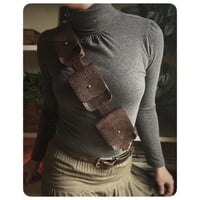 Image 1 of Embossed Dark Brown Leather Bandolier