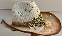 Image 2 of Caramel 2 Tone Cowboy Hat Gold Metal Flower Band 