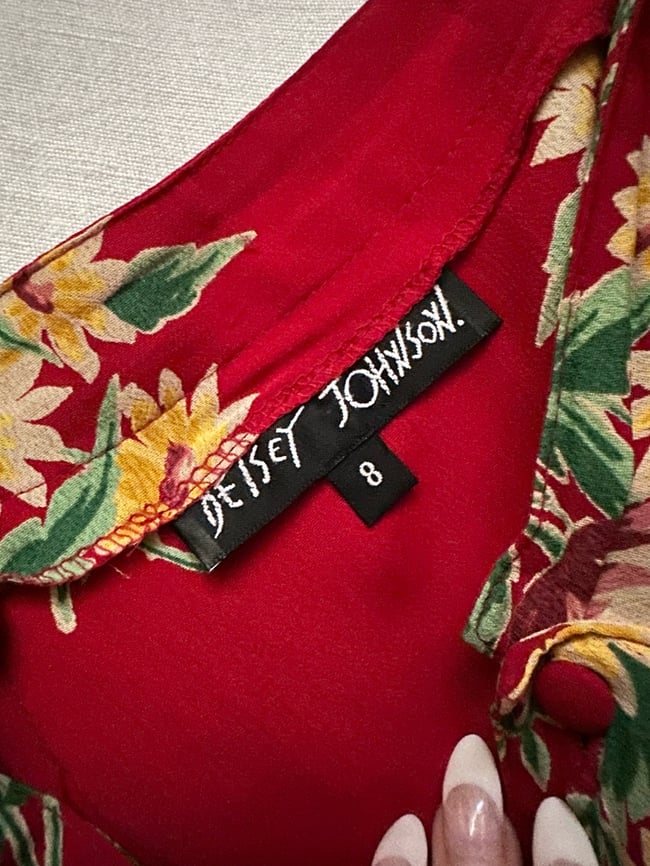 90s grunge era Betsey Johnson red floral rayon crepe maxi skirt 