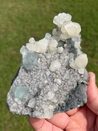 Image 1 of Green Fluorite On Druzy Quartz With UV Dog Tooth Calcite #2225