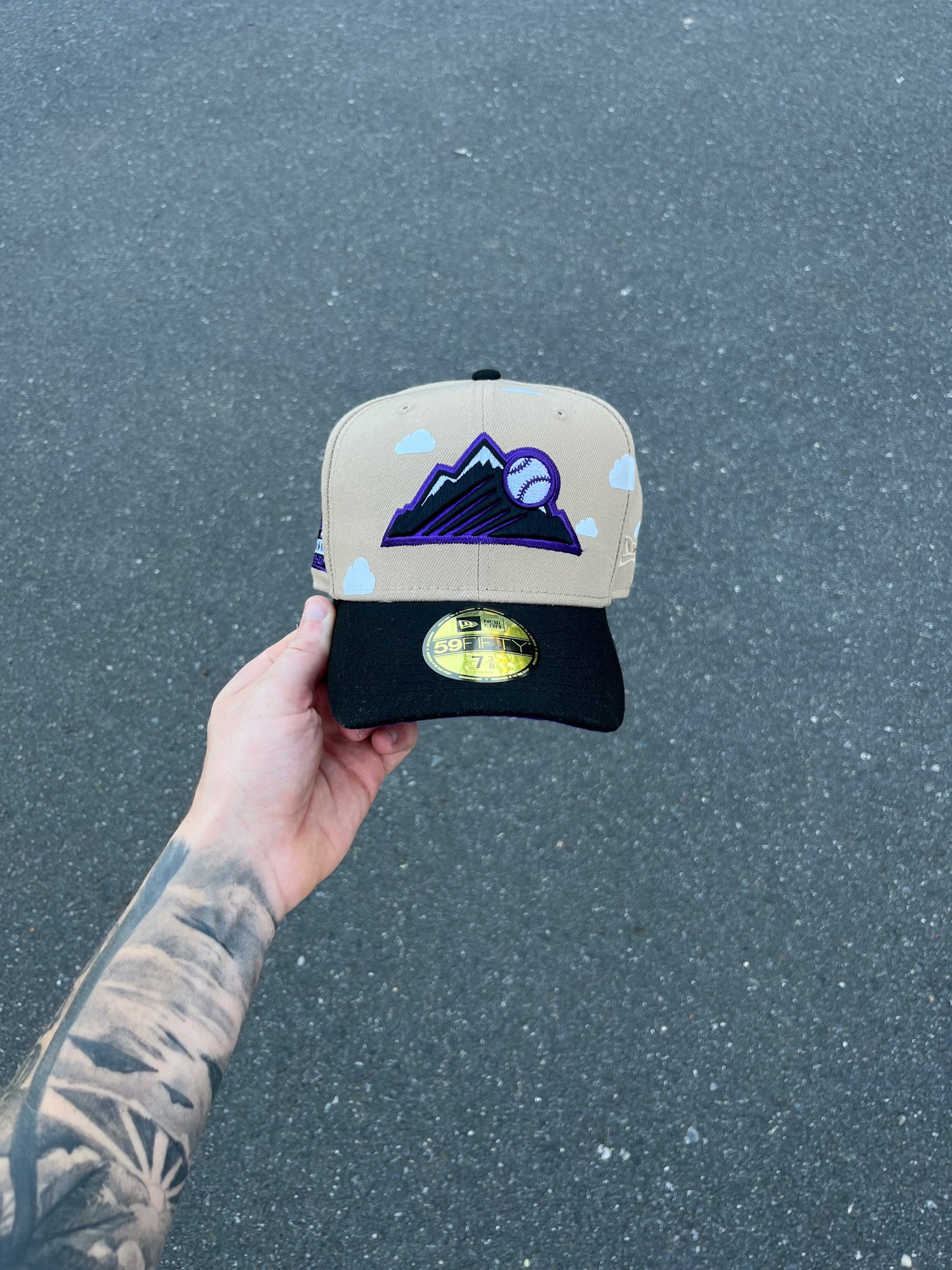Image of  PURPLE BRIM PARTLY CLOUDY  COLORADO ROCKIES CUSTOM FITTED CAP