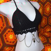 Image 1 of Fairy Fantasy Crochet Halter Top – Aura Crystal Chain Accent Top | Ready to Wear