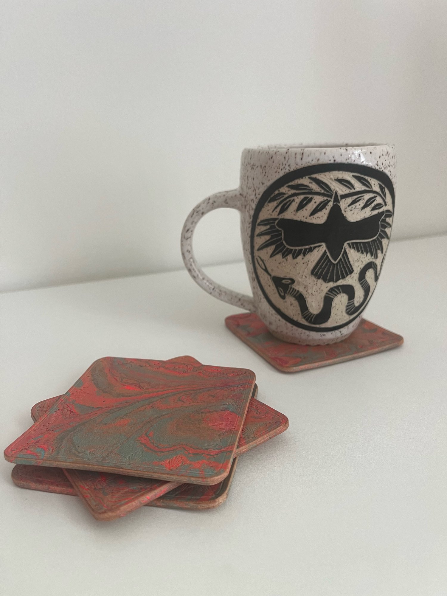 Image of Electric Red/Turquoise Marbled Coasters