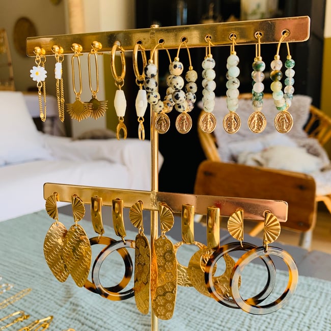 IRIS | Boucles d'oreilles acier inoxydable détails fleurs