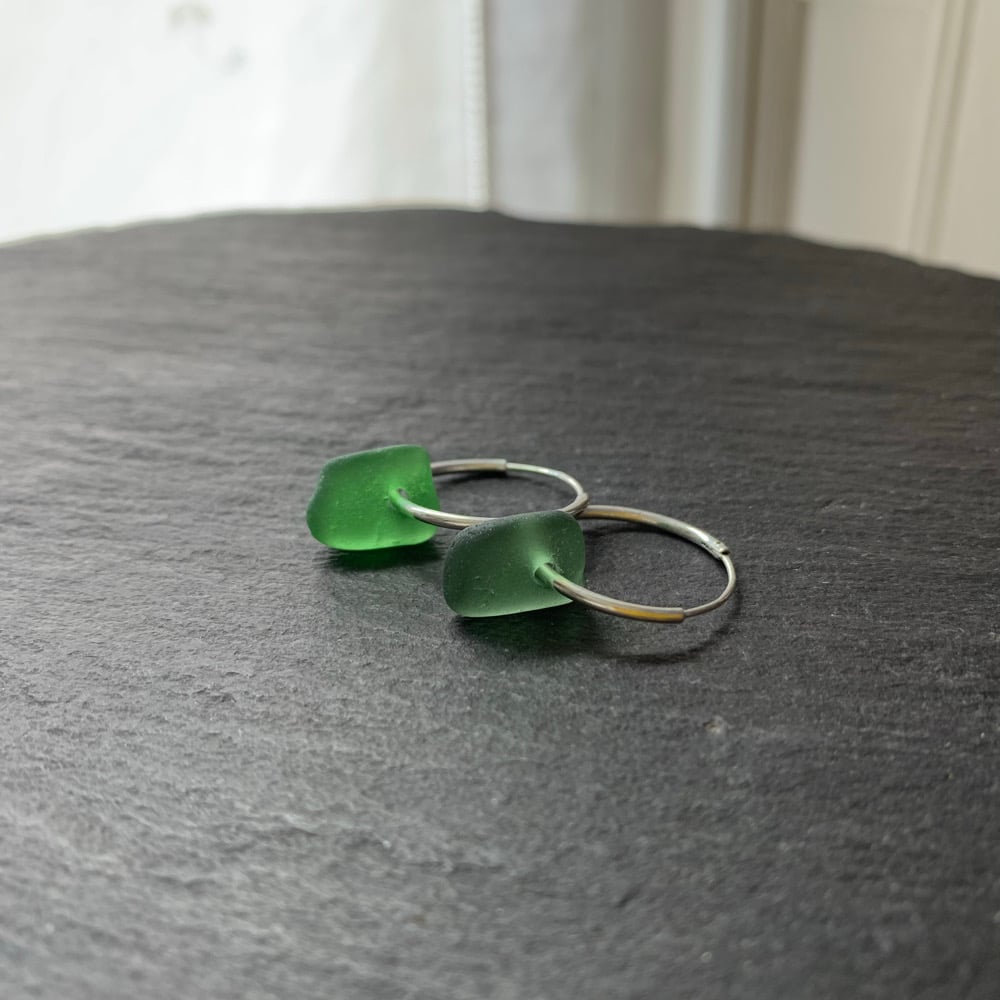 Image of Green sea glass earrings