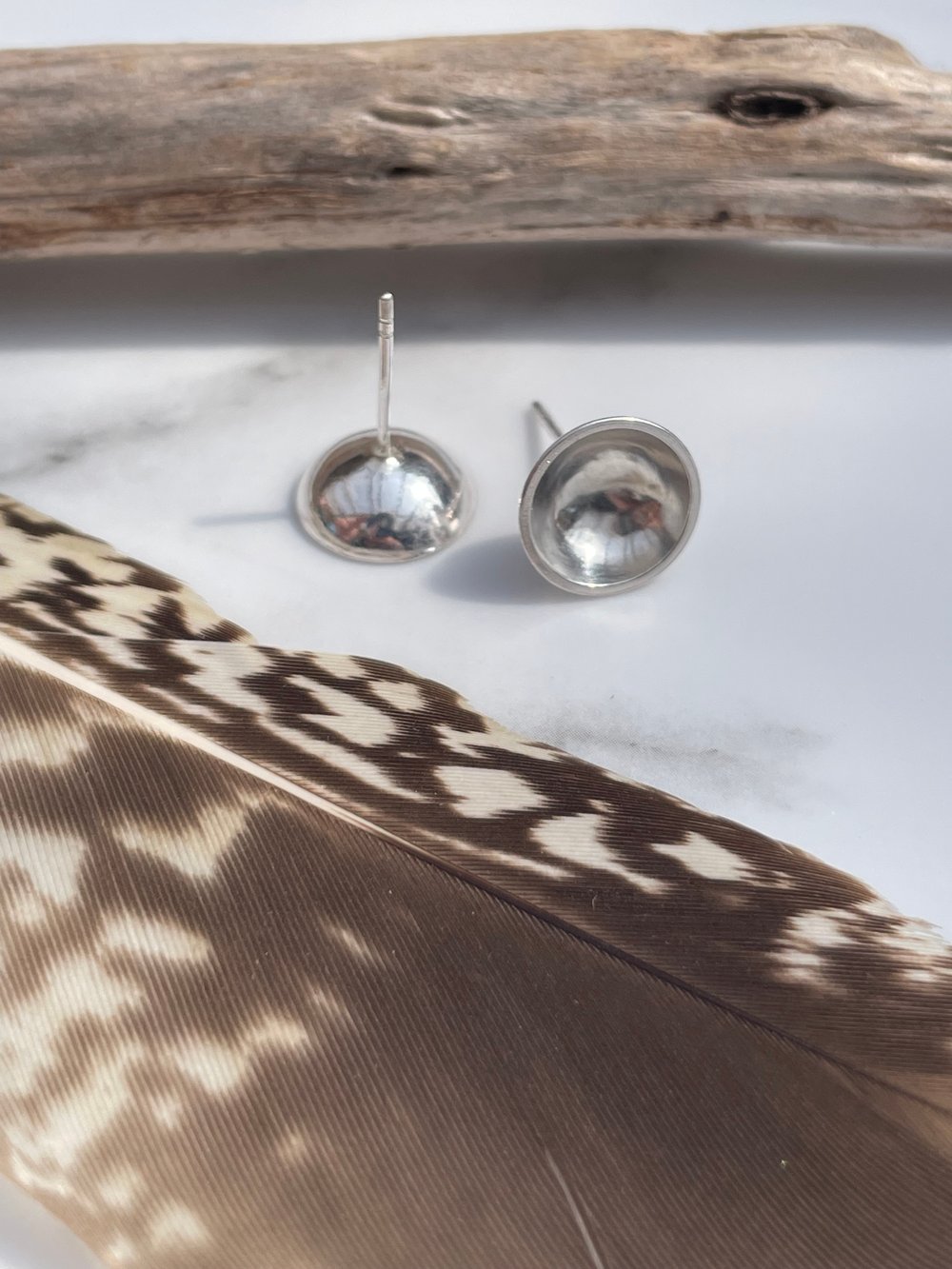 Handmade 10mm Hole Concave Sterling Silver Stud Earrings