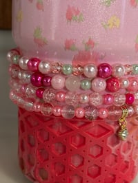 Image 2 of Ibiza Sunset Pink & Green Tumbler Bracelet Stack with Gold Charms