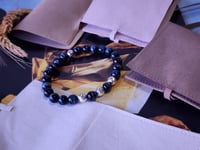 Image 3 of Black Blue Tiger Eye /Sterling Silver Bracelet/ Men  Stretch Bracelet