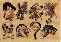 Image 4 of 3x A3 set printed on art paper and coffee stained