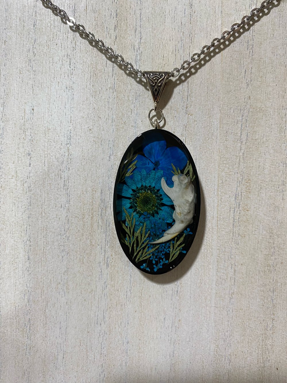 Blue Floral Rat Jawbone Pendant 