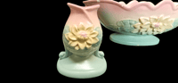 Image 16 of Vintage Hull Pottery Peach Console Vase with 2 Candle Holders L21-13 1/2